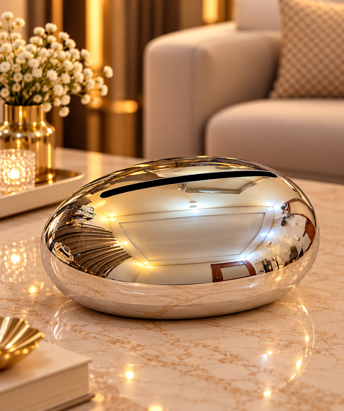 Silver Oval Tissue Box