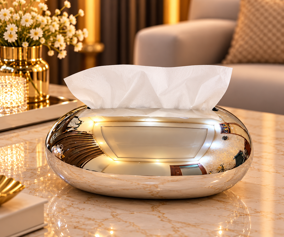 Silver Oval Tissue Box