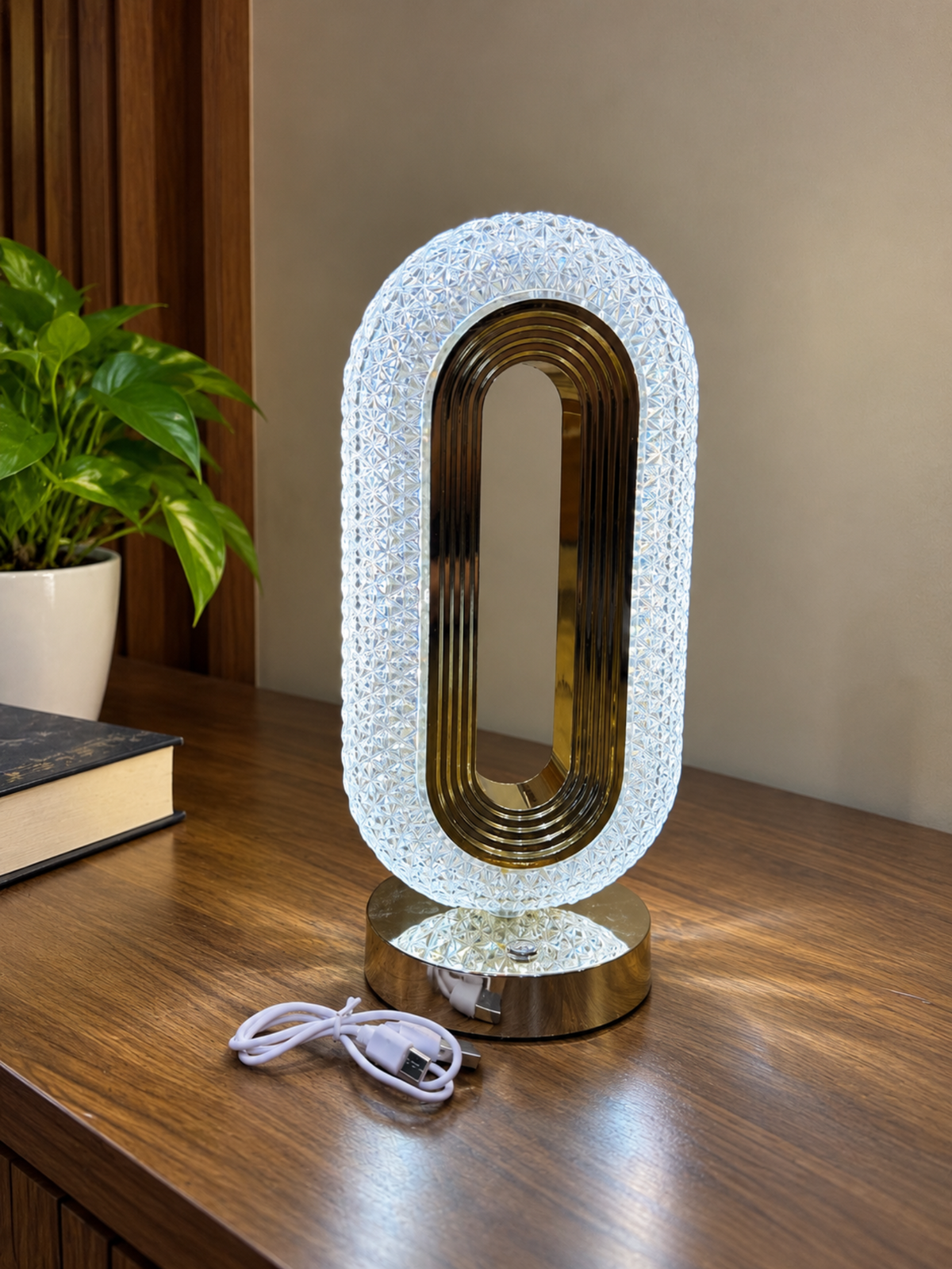 Oval Acrylic Crystal Rechargeable Touch Table Lamp